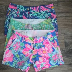 Lilly Pulitzer Bright Floral Cotton Shorts in Pink, Blue & Green